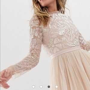 Needle & Thread embellished long sleeve midi dress